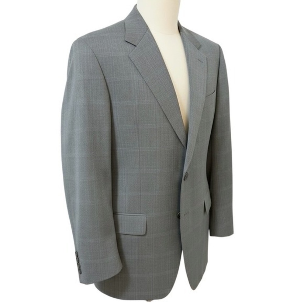 CANALI Italy Mens Grey Plaid Wool Suit Jacket Blazer Made in Italy Size 58 - Picture 3 of 9